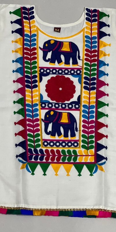 Beautiful White Color Cotton Flex and Rayo Embroidery Work Kurti