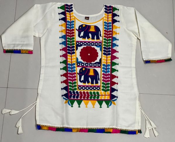 Beautiful White Color Cotton Flex and Rayo Embroidery Work Kurti