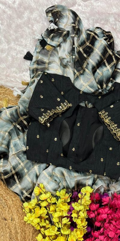 Classic Black Color Viscose Georgette Shibori Hand Dyeing Jari Work Saree