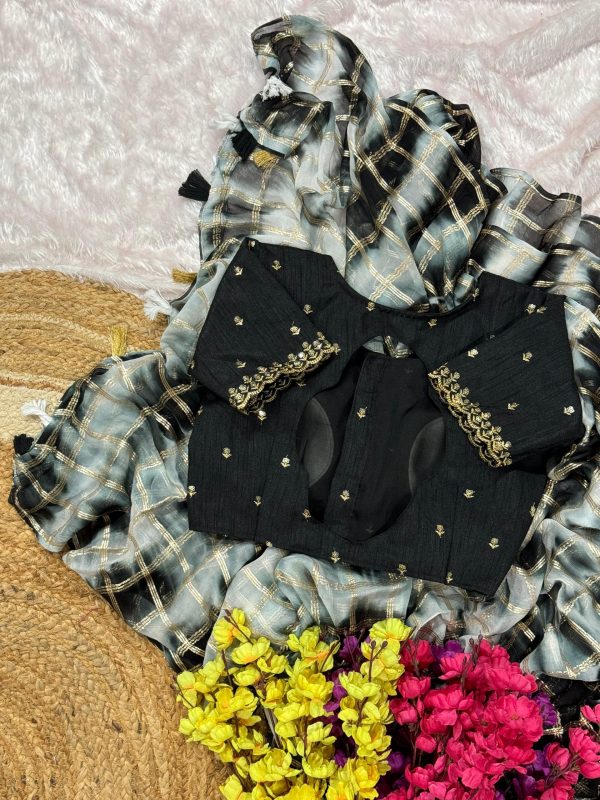 Classic Black Color Viscose Georgette Shibori Hand Dyeing Jari Work Saree