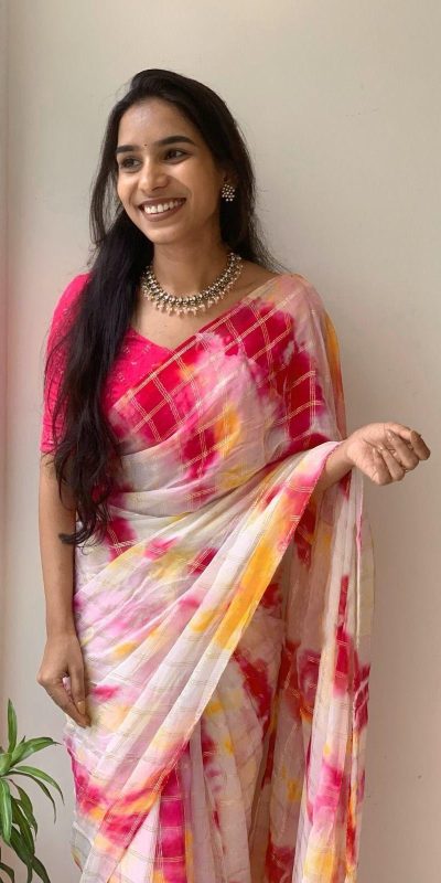 Classic Pink Color Viscose Georgette Shibori Hand Dyeing Jari Work Saree