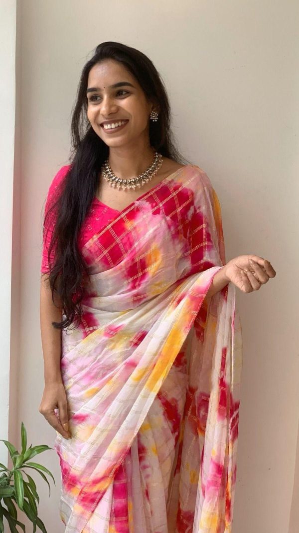 Classic Pink Color Viscose Georgette Shibori Hand Dyeing Jari Work Saree