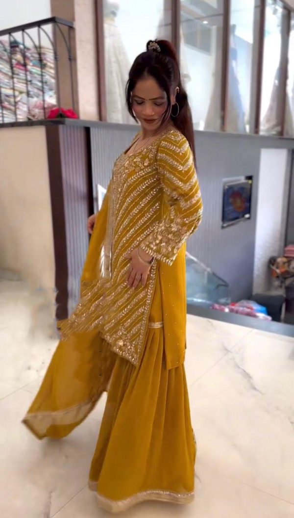 Yellow Faux Georgette With Embroidery Sequence Work Salwar Suit - Image 3