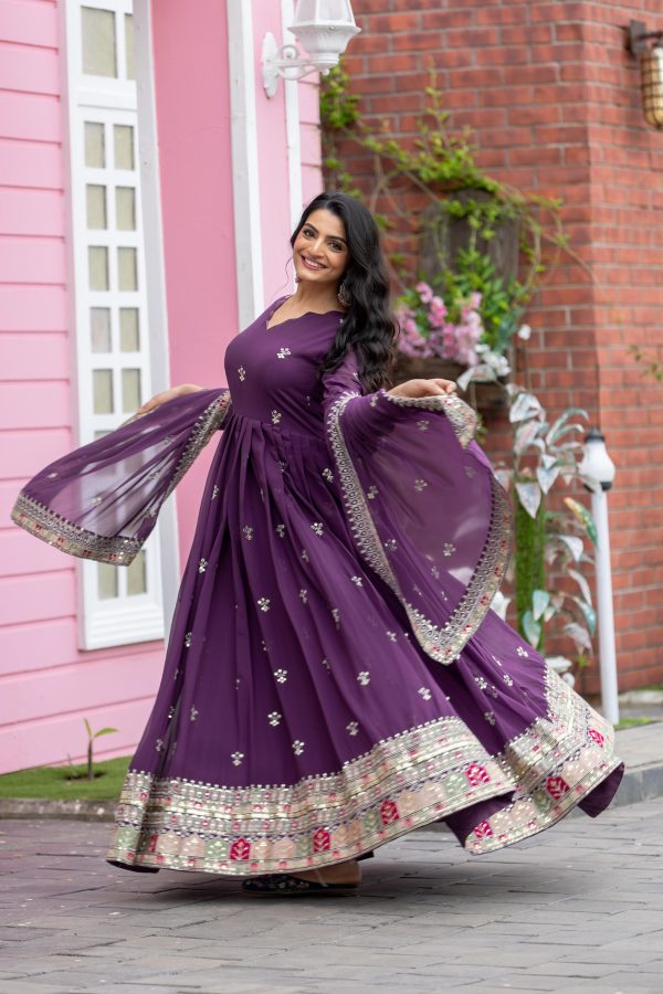 Purple Faux Georgette With Embroidery Sequence Work Anarkali Gown - Image 7