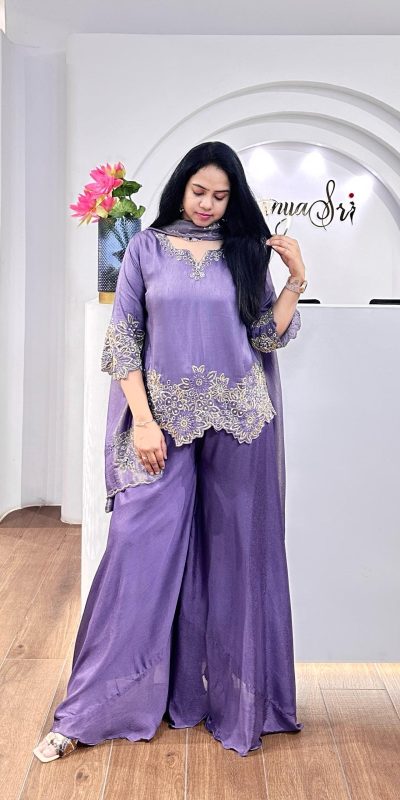Fancy Purple Color Faux Georgette With Heavy Embroidery Sequence Work Salwar Suit