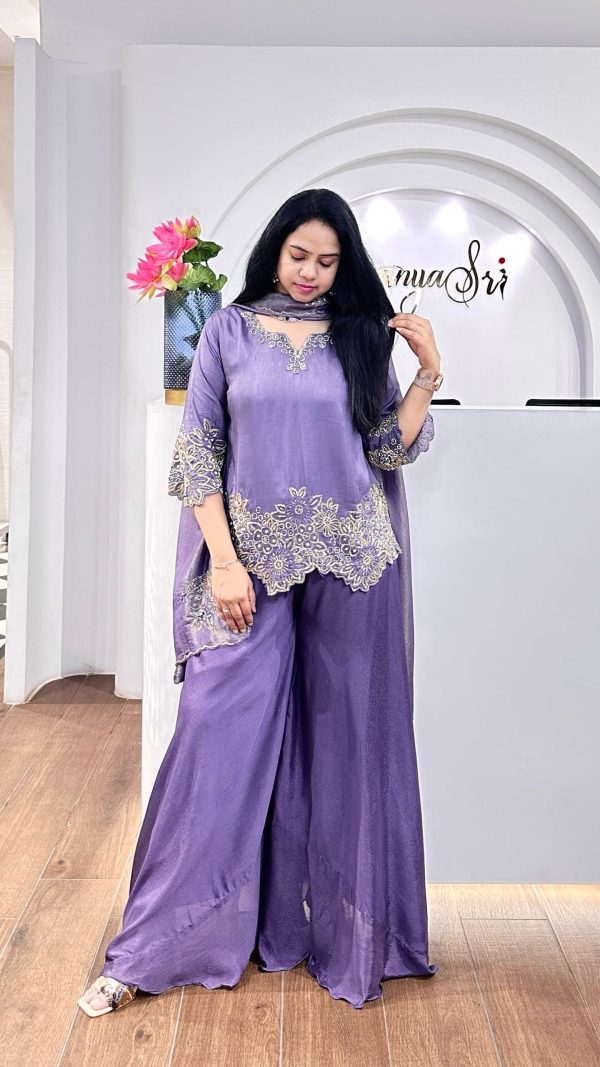 Fancy Purple Color Faux Georgette With Heavy Embroidery Sequence Work Salwar Suit