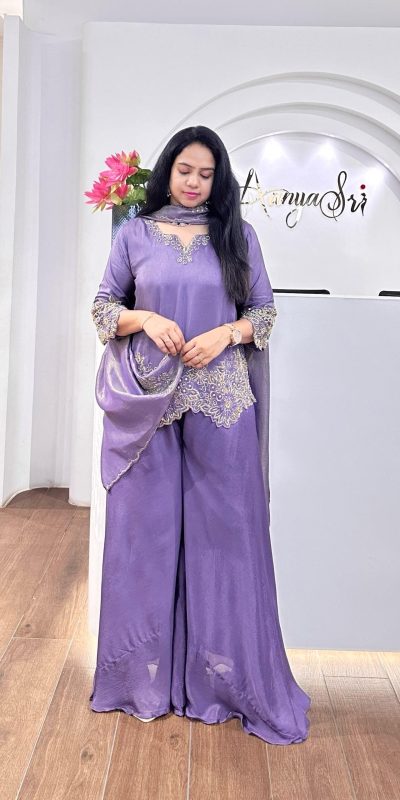 Fancy Purple Color Faux Georgette With Heavy Embroidery Sequence Work Salwar Suit