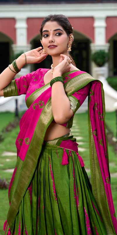 Fantastic Pink Color Dola Silk Shikora Print Zari Border Lehenga Choli