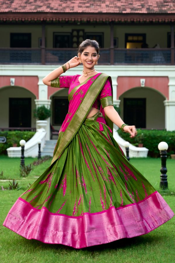 Fantastic Pink Color Dola Silk Shikora Print Zari Border Lehenga Choli