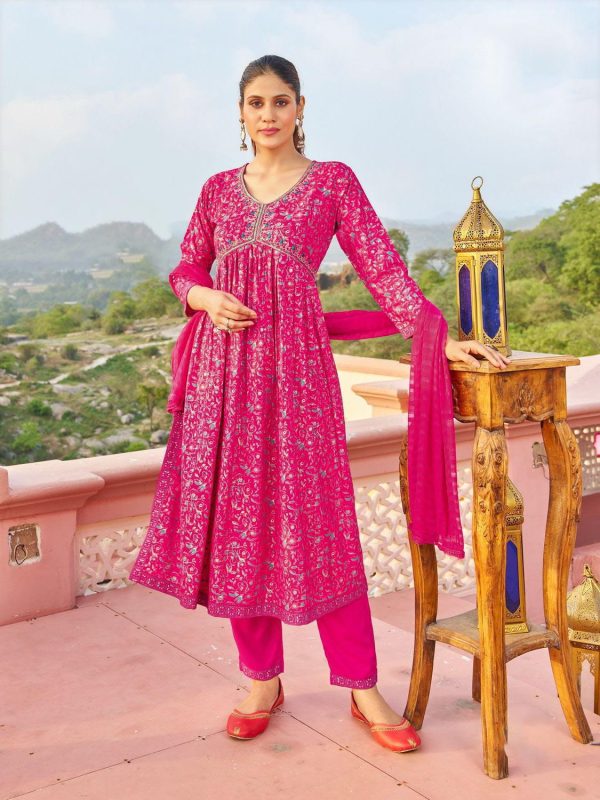 Fantastic Pink Color Rayon Alia Cut With Embroidery Work Kurti