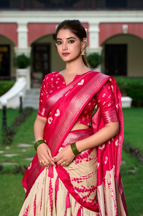 Red Dola Silk Shikora Print Zari Border Lehenga Choli - Image 2