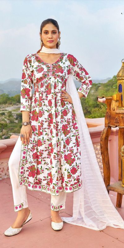 Fantastic White Color Rayon Alia Cut With Embroidery Work Kurti