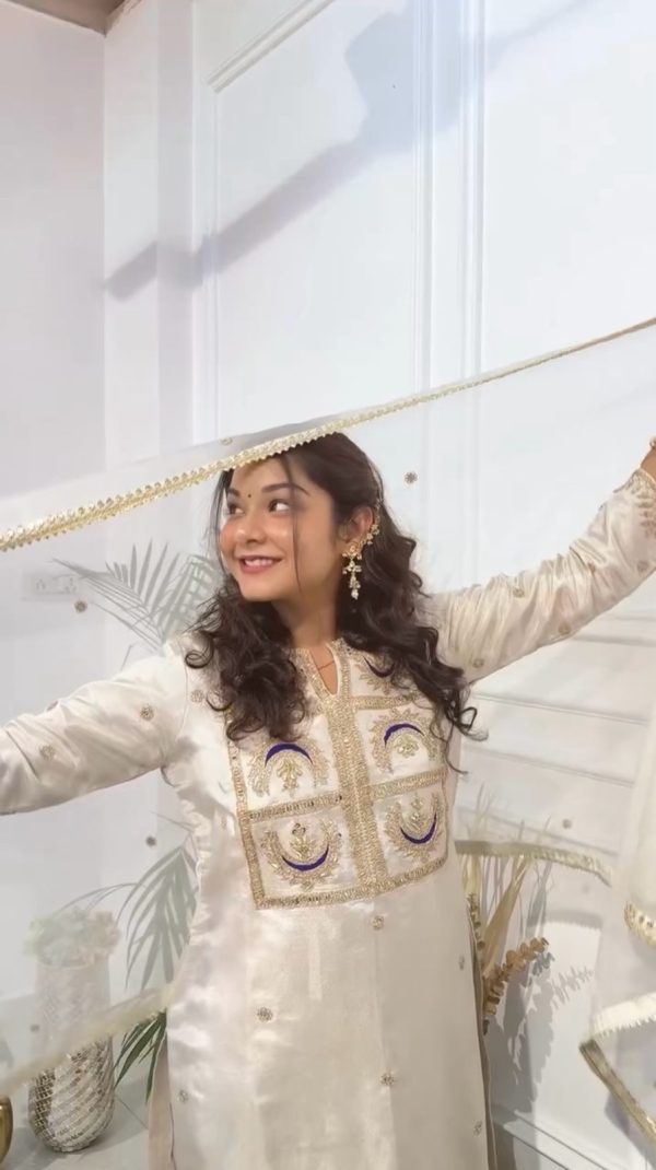 White Silk With Heavy Coding Embroidery Sequence Work Salwar Suit - Image 2