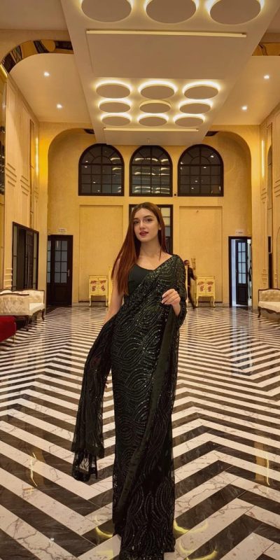 Glowing Black Color Georgette 60 Gram 5MM Sequins Embroidery Work Saree