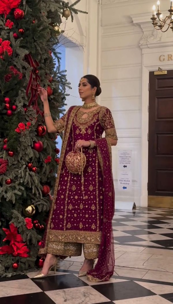Red Faux Georgette With Embroidery Sequence Work Salwar Suit - Image 4