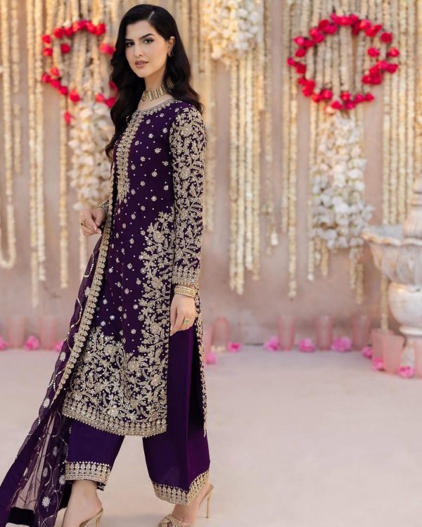 Violet Faux Georgette With Embroidery Sequence With Beads Work Salwar Suit - Image 4