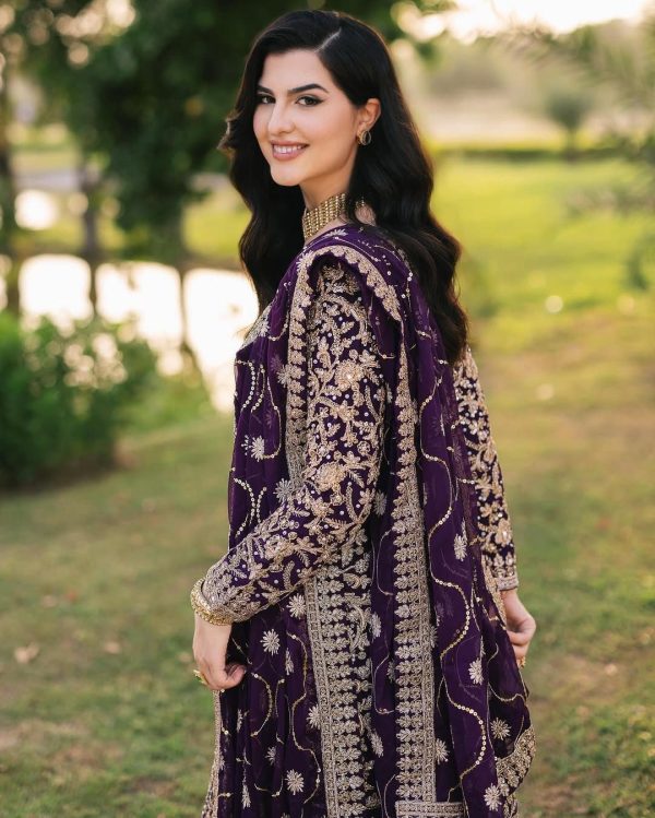 Violet Faux Georgette With Embroidery Sequence With Beads Work Salwar Suit - Image 2