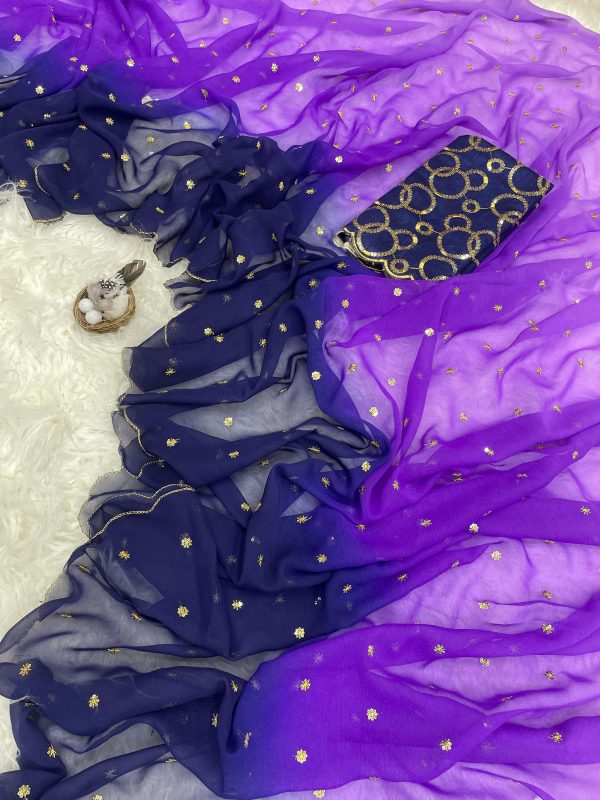 Gorgeous Navy Blue Color Georgette With Sequence Worked Butti Saree