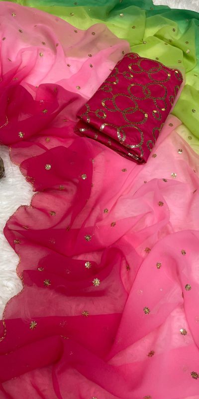 Gorgeous Red Color Georgette With Sequence Worked Butti Saree