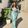Gorgeous Sky Blue Color Pure Tissue Crush Silk Fabric With Fancy Lace Saree