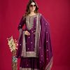 Graceful Purple Color Chinnon Silk With Embroidery Work Sharara Suit