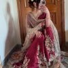 Graceful Red Color Chinnon Silk With Embroidery Work Sharara Suit