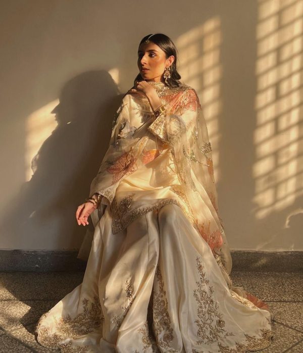Graceful White Color Chinnon Silk With Embroidery Work Sharara Suit