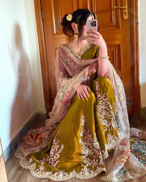Graceful Yellow Color Chinnon Silk With Embroidery Work Sharara Suit