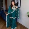 Dark green Chinnon Silk With Embroidery Sequence Work Salwar Suit