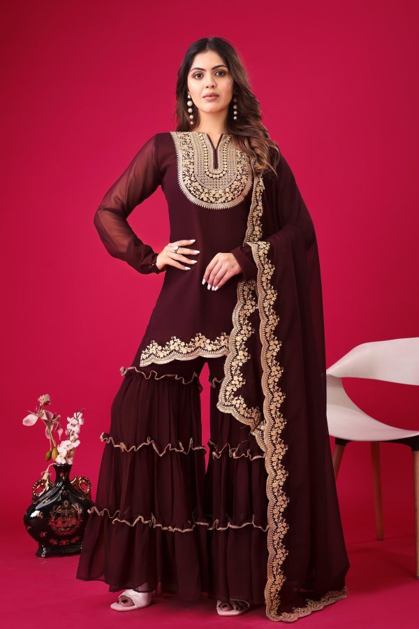 Maroon Faux Georgette Embroidery Sequence Work Salwar Suit - Image 4
