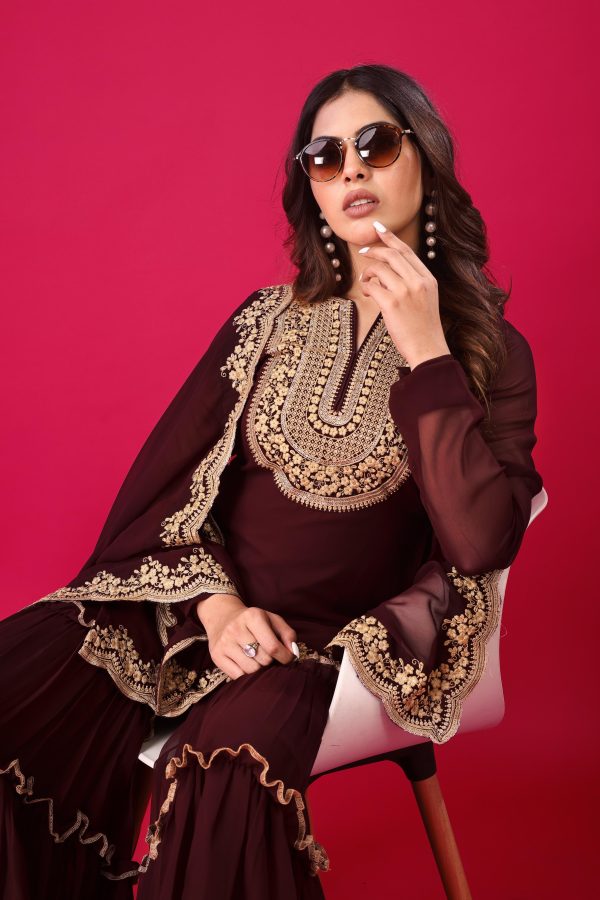 Maroon Faux Georgette Embroidery Sequence Work Salwar Suit - Image 7