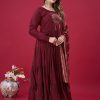 Magical Maroon Color Roman Silk With Embroidery Sequence Work Anarkali Gown