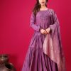 Purple Roman Silk With Embroidery Sequence Work Anarkali Gown