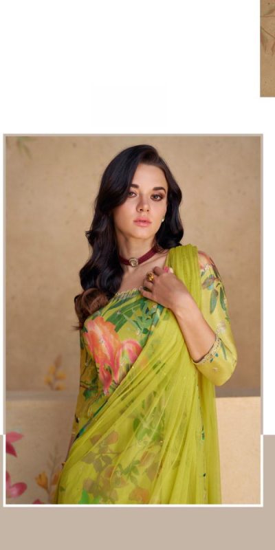 Patchy Perrot Green Color chinon Print Silk with Dall US Crepe Sharara Suit
