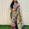 Perfect Black Color Jacquard Dola Silk With Kalamkari Print Saree