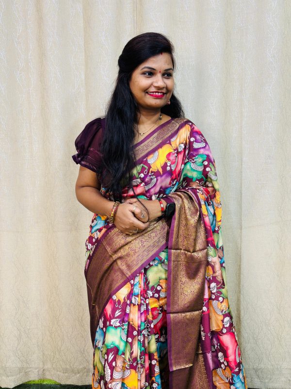 Purple Jacquard Dola Silk With Print Saree - Image 3