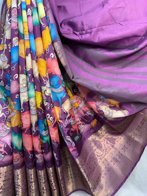 Purple Jacquard Dola Silk With Print Saree - Image 2