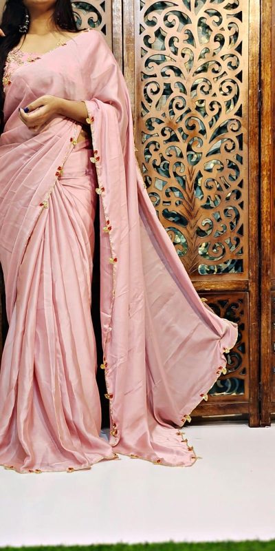Perfects Pink Color Rangoli Silk Handwork And Cutwork With Pearl Saree