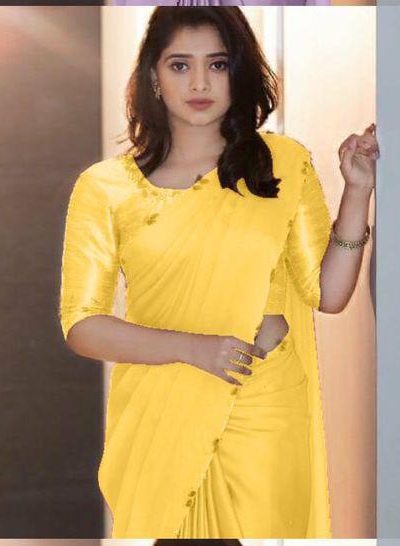 Perfects Yellow Color Rangoli Silk Handwork And Cutwork With Pearl Saree