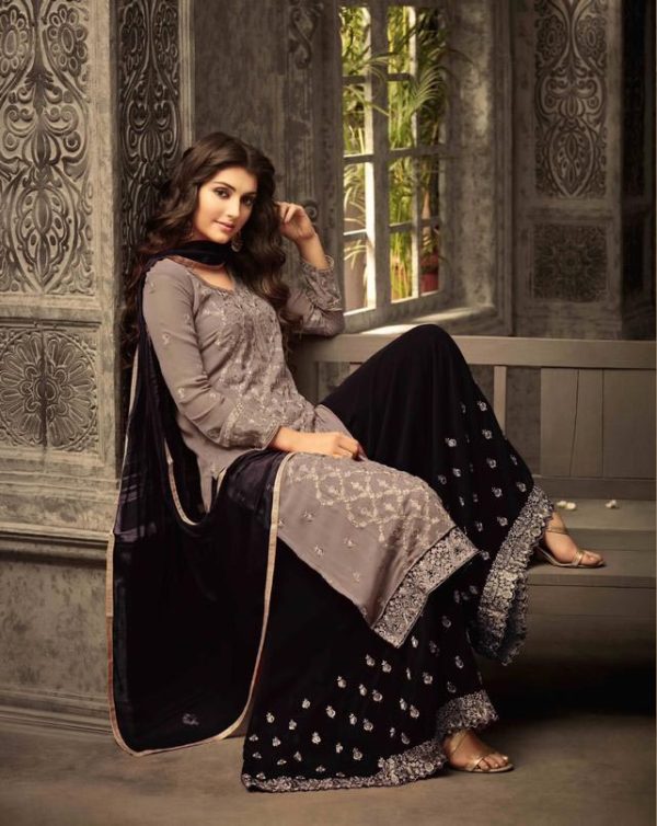 Pretty Brown Color Georgette With Embroidery work With Stone Salwar Suit