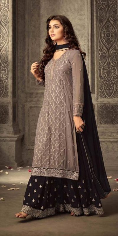 Pretty Brown Color Georgette With Embroidery work With Stone Salwar Suit