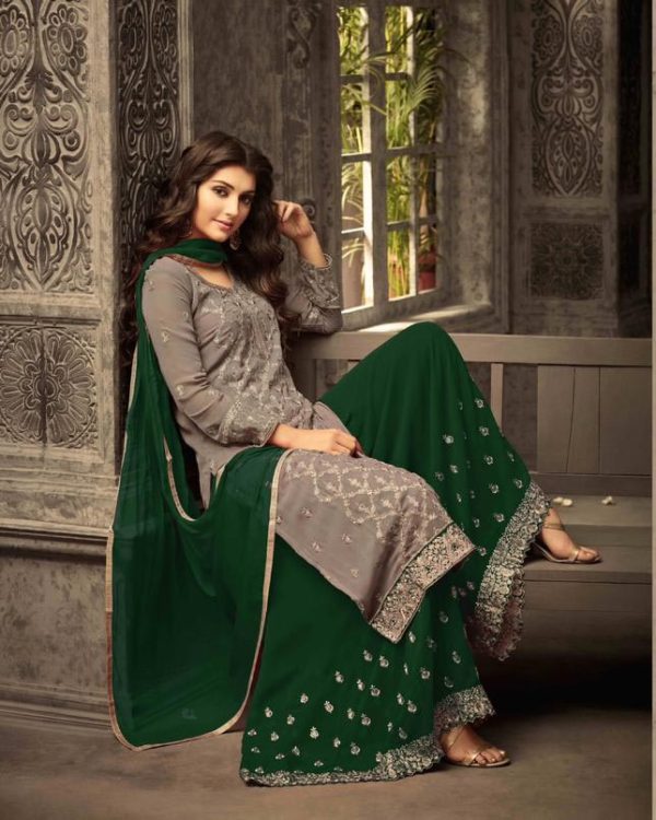 Pretty Green Color Georgette With Embroidery work With Stone Salwar Suit