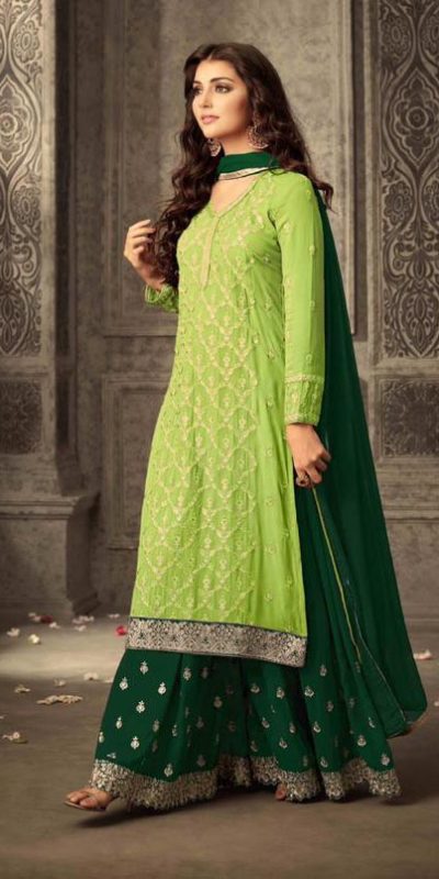 Pretty Light Green Color Georgette With Embroidery Work With Stone Salwar Suit