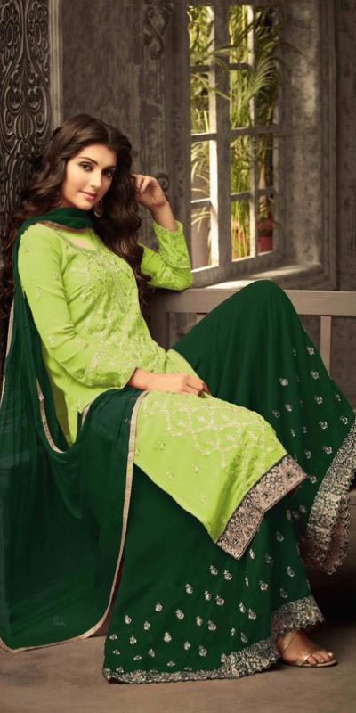 Pretty Light Green Color Georgette With Embroidery Work With Stone Salwar Suit