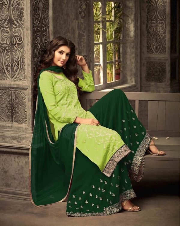 Pretty Light Green Color Georgette With Embroidery Work With Stone Salwar Suit