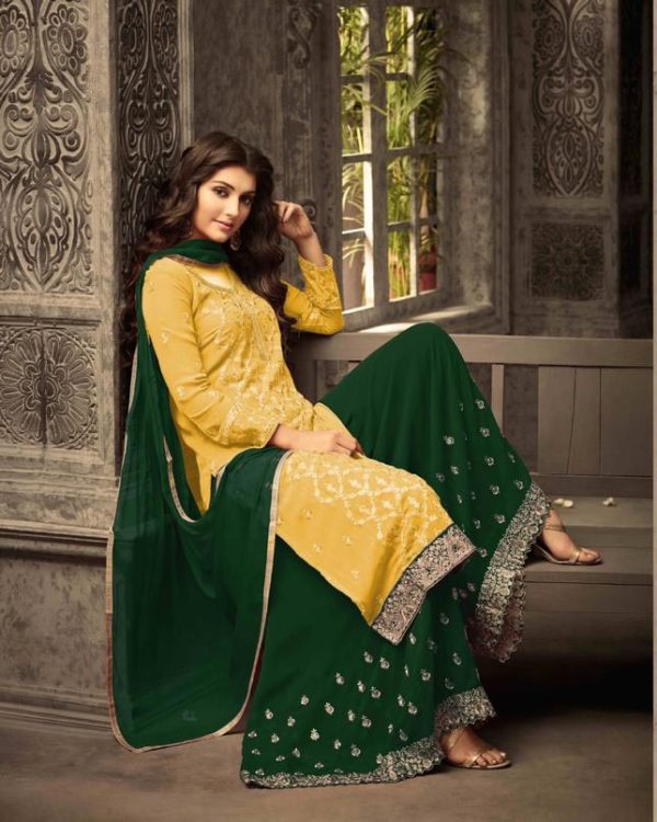 Pretty Yellow Color Georgette With Embroidery work With Stone Salwar Suit
