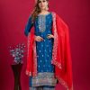 Royal Blue Color Pure Chinnon Silk With Embroidery Sequence Work Salwar Suit
