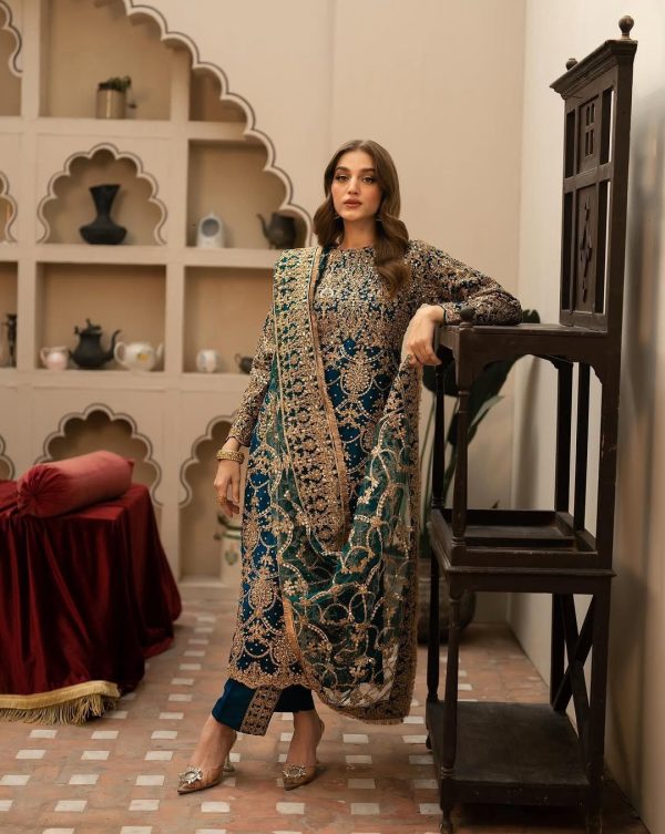 Navy Blue Faux Georgette With Embroidery Sequence With Beads Work Salwar Suit - Image 3
