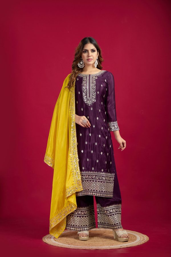 Purple Chinnon Silk With Embroidery Sequence Work Salwar Suit - Image 7