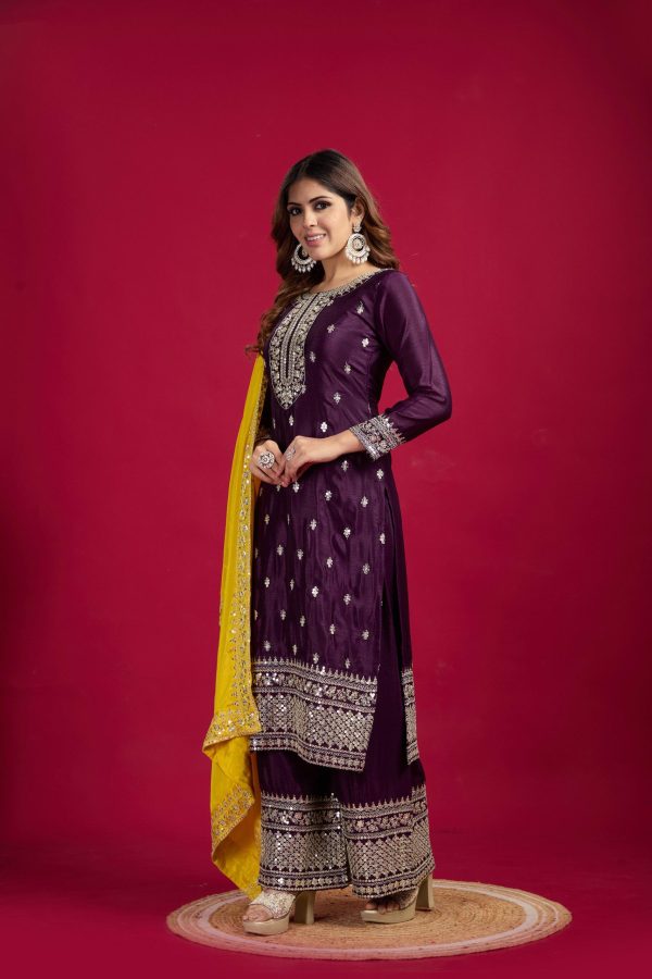 Purple Chinnon Silk With Embroidery Sequence Work Salwar Suit - Image 6